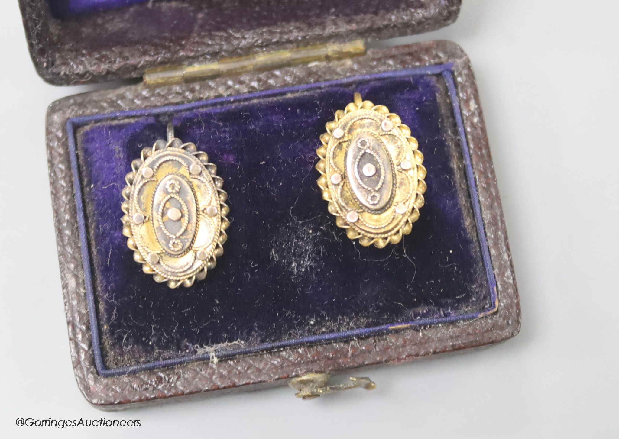 A pair of Victorian yellow metal oval earrings, 16mm, 2.7 grams.